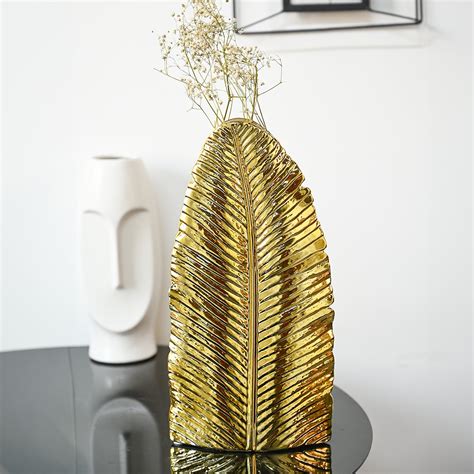 Market99 Gift & Decor - Stylish Golden Leaf Ceramic Vase Flower Holder ...