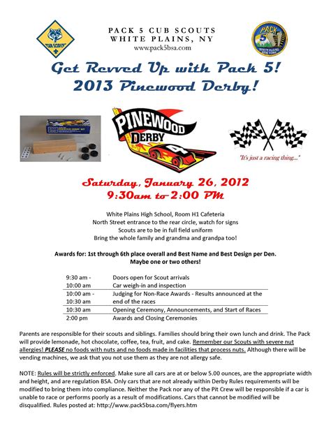 Printable Pinewood Derby Rules