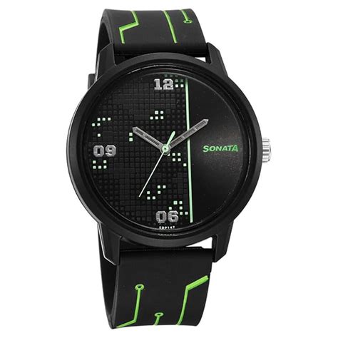 Sonata Volt Quartz Analog Black Dial Polyurethane Strap Watch for Men ...