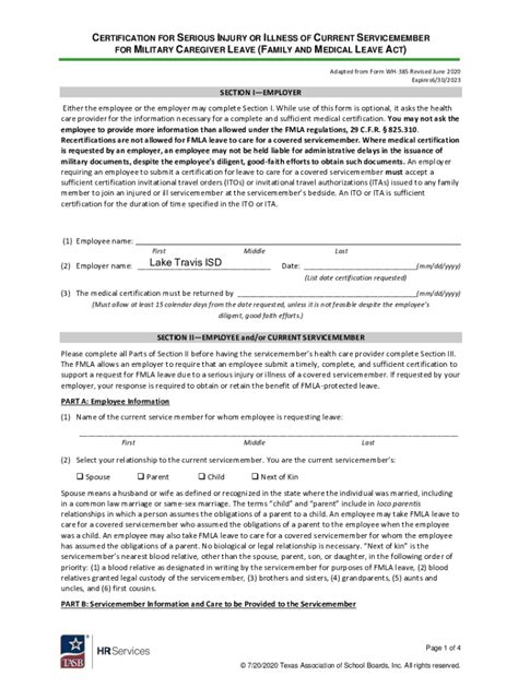 Fillable Online Certification for Serious Injury or Illness of Covered ...