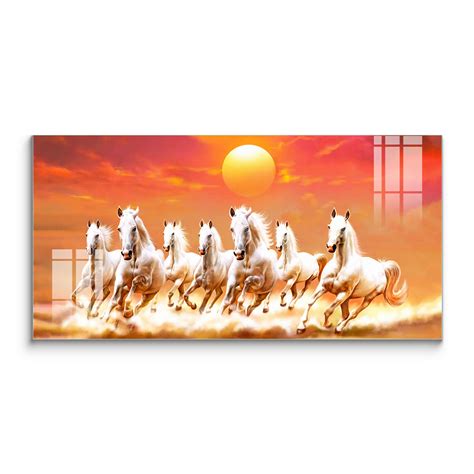 Glass Wall Painting of Seven Running Horses for Living Room & Home ...