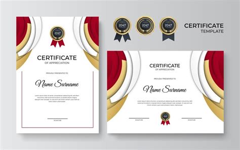 Professional red gold certificate template in premium style ...