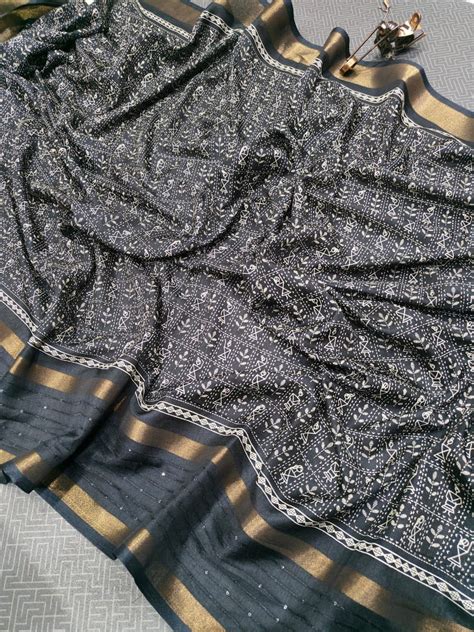 Precious Black Digital Printed Dola Silk Saree With Ebullience Blouse ...