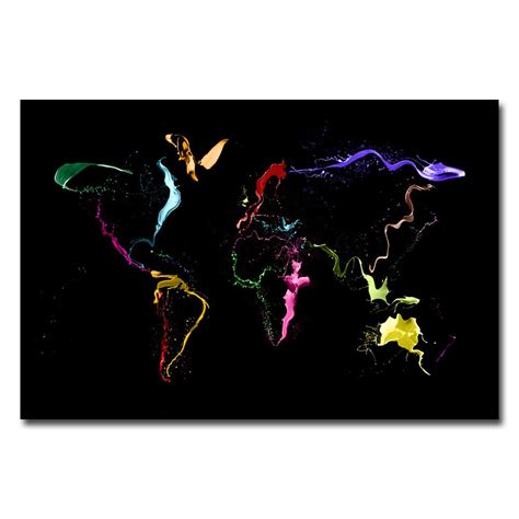 Buy Trademark Fine Art World Map - Thrown Paint by Michael Tompsett ...