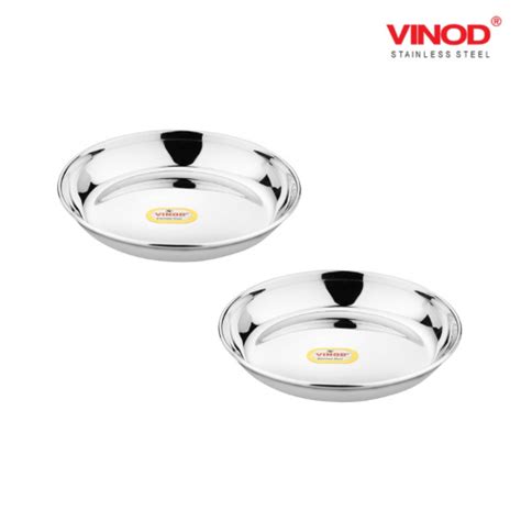 Vinod Stainless Steel Round Beeding Halwa Plate Set of 12 Pieces, Diam