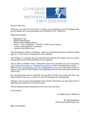 Fillable Online paulniehans niehans clinic switzerland form Fax Email ...