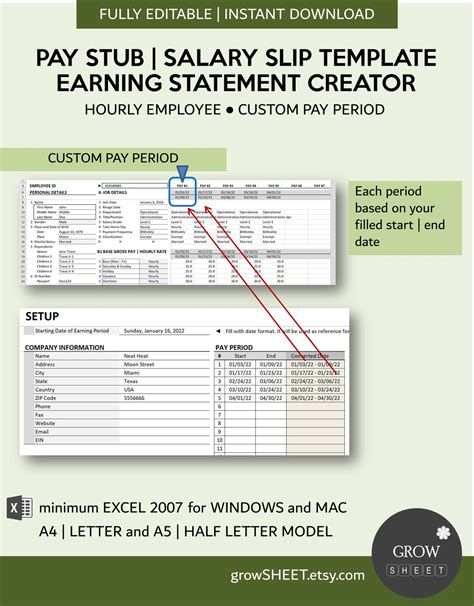 Pay Stub Generator With Database | Pay Slip Creator for Hourly Employee | Custom Pay Period ...