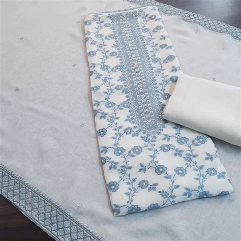 Set 44-1st May - White & Blue Flower Printed Silk Kurta - Beautiful ...