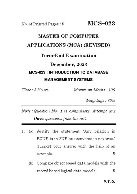 Dec-2023 - It's previous year question paper - P. T. O. No. of Printed ...