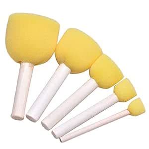 Qatalitic 5 Pcs Round Stencil Yellow Sponge Dabber, Wooden Handle Foam ...