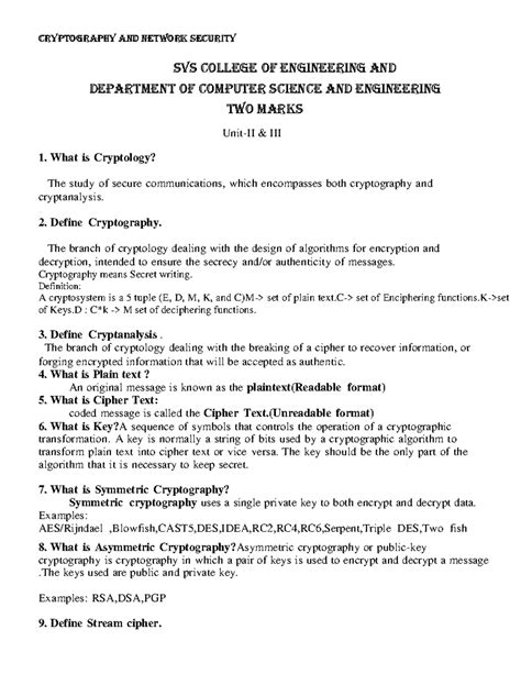 Comp Sem VI Cryptography and System Security+Sample Questions - Sample ...
