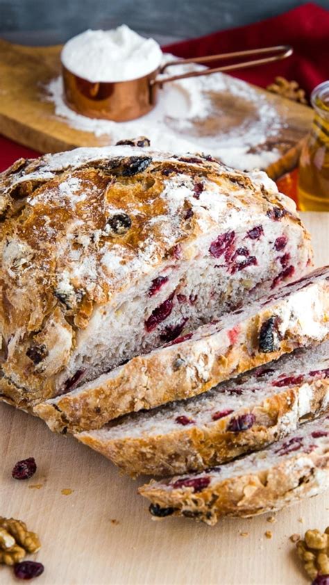 No-Knead Cranberry Walnut Bread with Honey | Recipe | Artisan bread ...