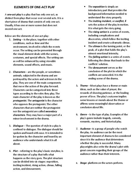 Elements of One-Act Play: Key Components Explained - Studocu