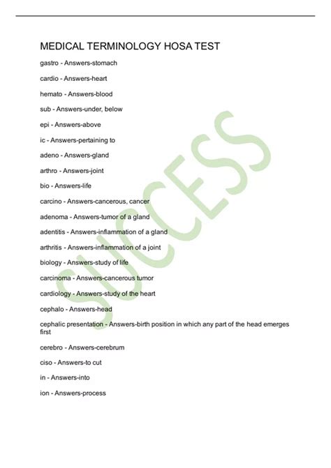 MEDICAL TERMINOLOGY HOSA TEST - MEDICAL TERMINOLOGY HOSA - Stuvia US