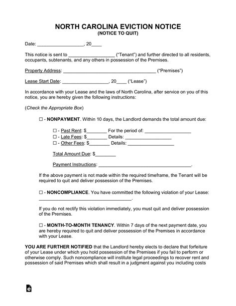 Free North Carolina Eviction Notice Forms | Process & Laws - Word | PDF ...
