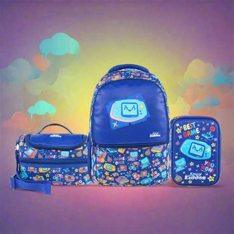 Smily Kiddos Gamer Theme Blue Combo (Backpack, Lunch Bag, Pencil Box )