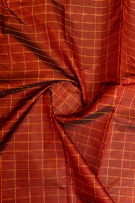Rust maroon Muthu zari checks pure Kanchipuram silk saree | Clio Silks