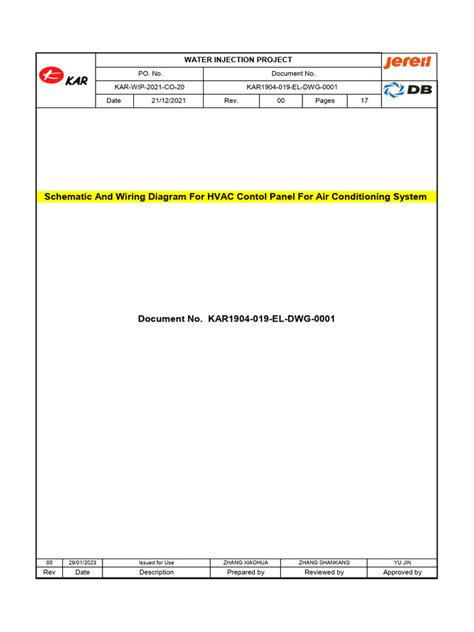 KAR1904 019 EL DWG 0001 - Schematic and Wiring Diagram For HVAC Control ...