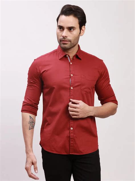 Parx Men Red Solid Slim Fit Cotton Casual Shirt – MyRaymond