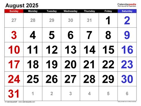 How Many Days In August 2025 Calendar - Printable Calendar 2026