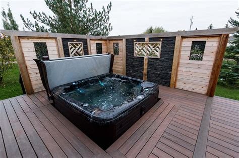 built in hot tub designs with low maintenance deck and faux rock ...