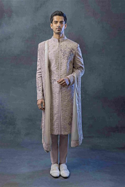 Lavender Applique Sherwani – Sarab Khanijou