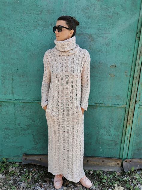 Cable Knit Maxi Dress, Warm Knit Dress Knit Maxi Dress, Winter Maxi ...