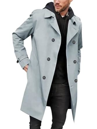 Buy Gafeng Mens Double Breasted Trench Coat Notched Lapel Casual Slim ...