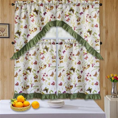 3 Piece Kitchen Curtain Sawg Set, Window Treatment Butterfly & Flowers ...