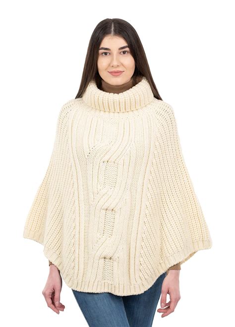 SAOL 100% Merino Wool Cable Knit Ladies Poncho Sweater | Ladies poncho ...