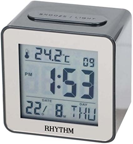 RHYTHM Square Black Color Plastic Case LED Light Beep Alarm Snooze ...