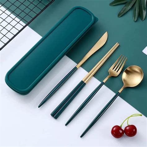 CherryBox Premium Spoon Fork Butter Knife & Chopstick Set - Flatware ...