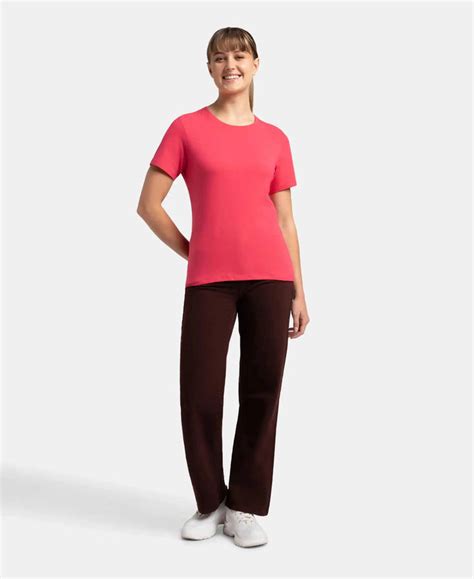 Buy Super Combed Cotton Elastane Regular Fit Solid Round Neck Half ...