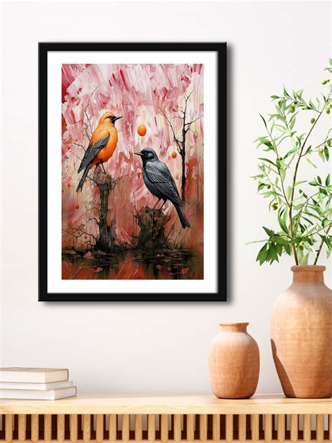 999Store Two Bird Sitting On Tree With Abstract Effect Modern Art Fiber ...