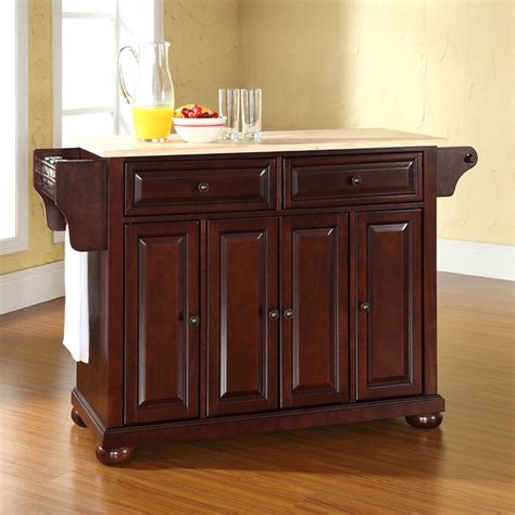 Alexandria Natural Wood Top Kitchen Island - Vintage Mahogany | DCG Stores