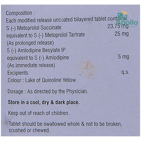 Eslo-Met-5 Tablet 10's Price, Uses, Side Effects, Composition - Apollo ...