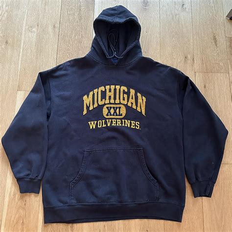 University of Michigan Hoodie - Navy/Yellow Size:... - Depop