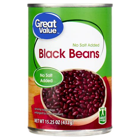Great Value, No Salt Added, Canned Black Beans, 15 oz Can - Walmart ...