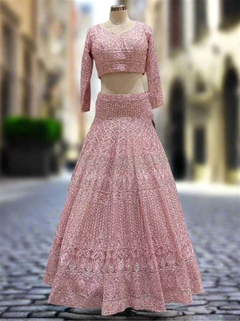 Blush Pink Embroidered Net Lehenga – Chhabra 555