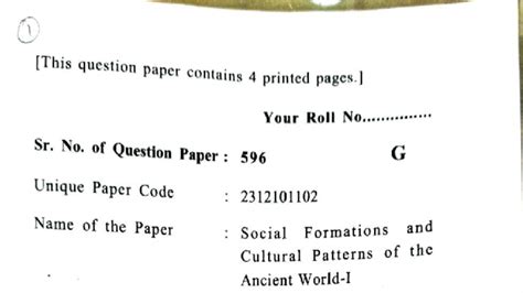 B.A. (Hons) History Semester I Final Exam: Social Formations & Cultural ...