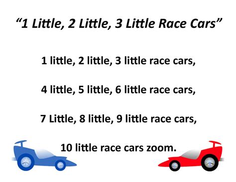 1 Little, 2 Little, 3 Little Race Cars Flannelboard Rhyme