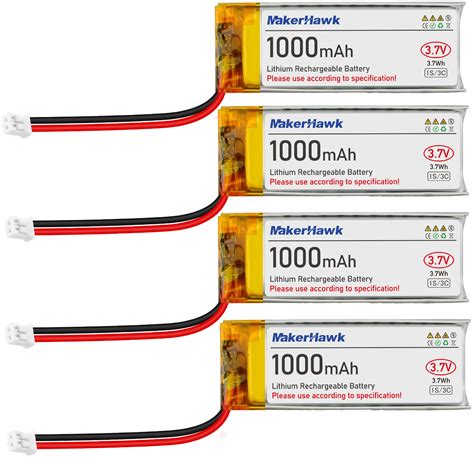 Makerhawk 4 Pack 3 7v 1000mah Lipo Battery Rechargeable 1s | Desertcart ...