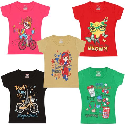 kiddeo Girls T Shirts (Pack of 5)(01) (2-3 Years) Multicolour : Amazon ...