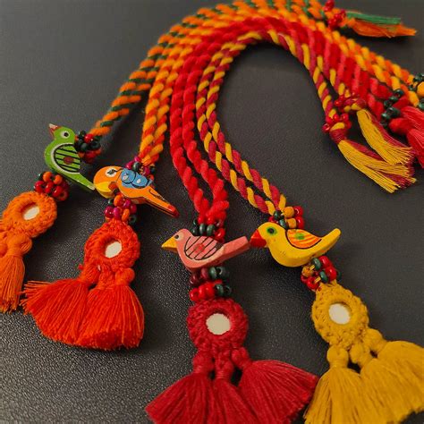 Buy Handmade Mirror Work Multicolour Bird Lumba Rakhi For Bhabhi With ...