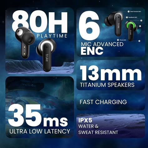 truke BTG NEO Gaming Earbuds with 6Mic ENC, Dual Connectivity, 80H Big ...