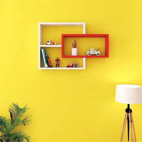 Malinaa Red and white book shelf Wooden Wall Shelf Price in India - Buy ...