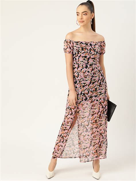 Off Shoulder Black Floral Print Slit Maxi Dress for Women – Dodo & Moa ...
