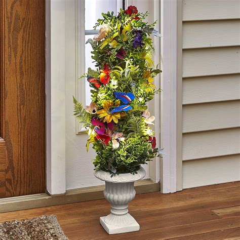 Buy Lighted Spring Cone Floral Topiary with Faux Floral Leaves and Vase ...