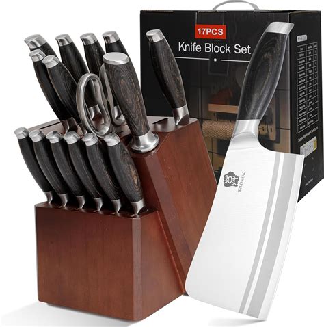 Amazon.com: WILDMOK Kitchen Knife Block Set, 17-piece Knife Set with ...