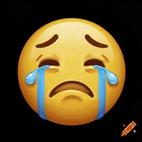 A yellow emoji face crying with blue tears. on Craiyon